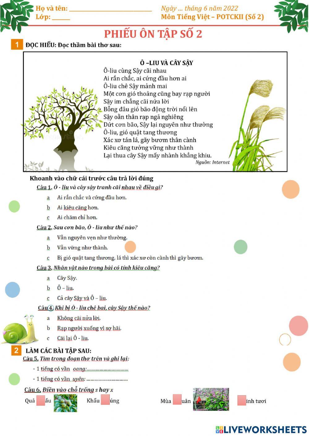 Phiếu ôn tập cuối kì 2 số 2