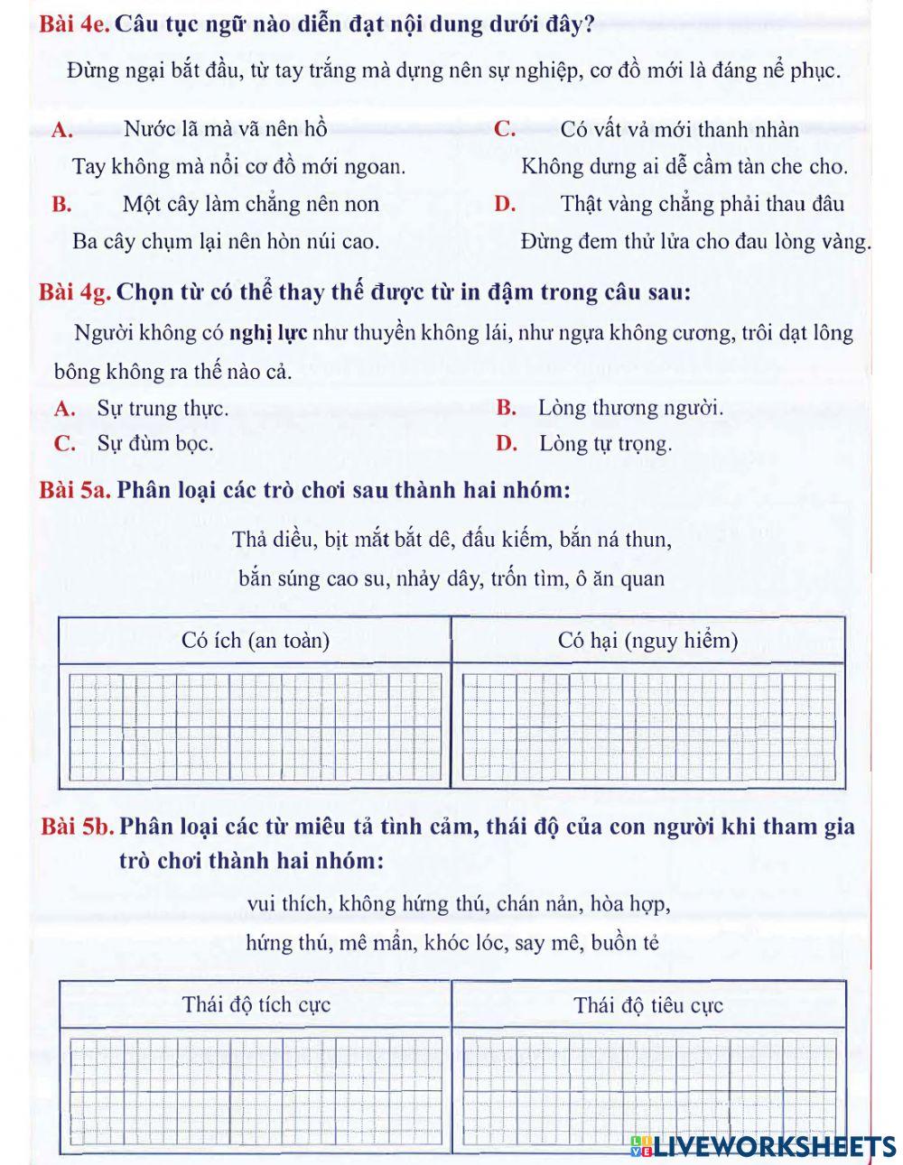 Tiếng Việt 4 lên 5 - Dạng 6: Mở rộng vốn từ (P1)