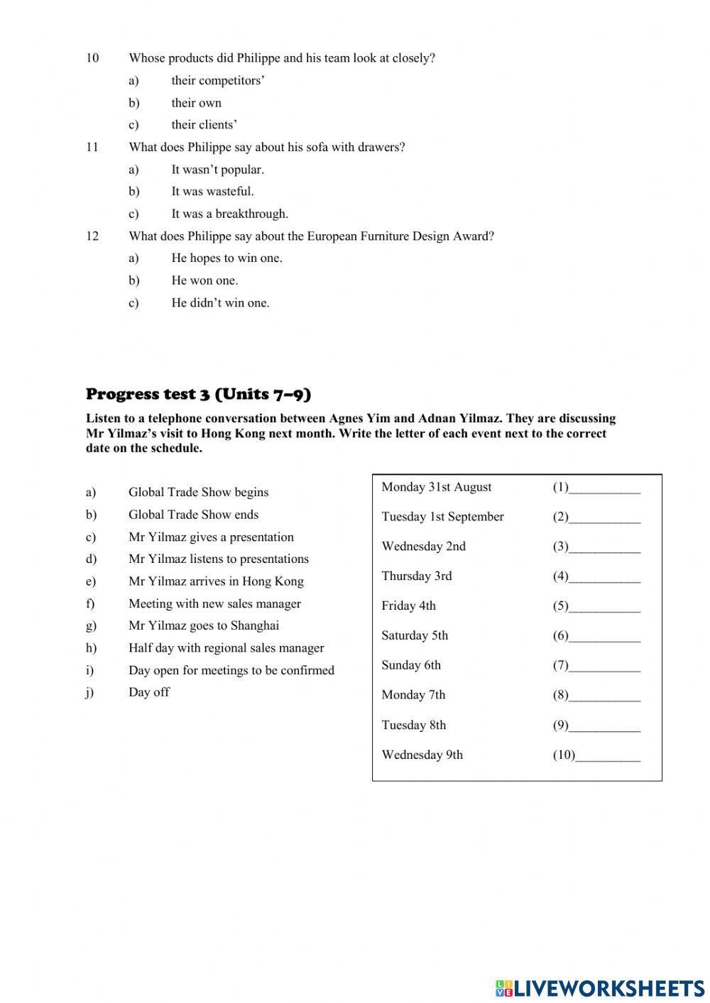 BE PreIntermediate Listening Test