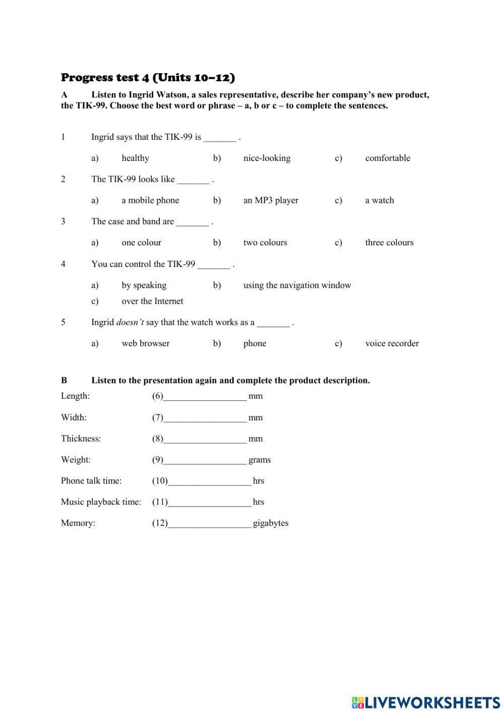 BE PreIntermediate Listening Test
