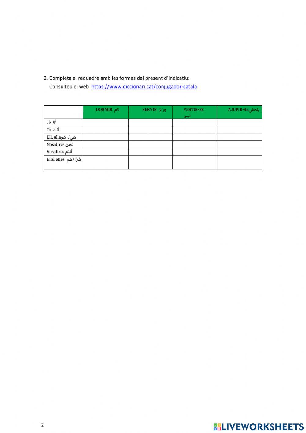 Present d'indicatiu   المضارع البسيط