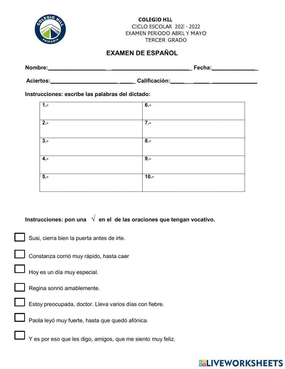 Examen español -abril-mayo