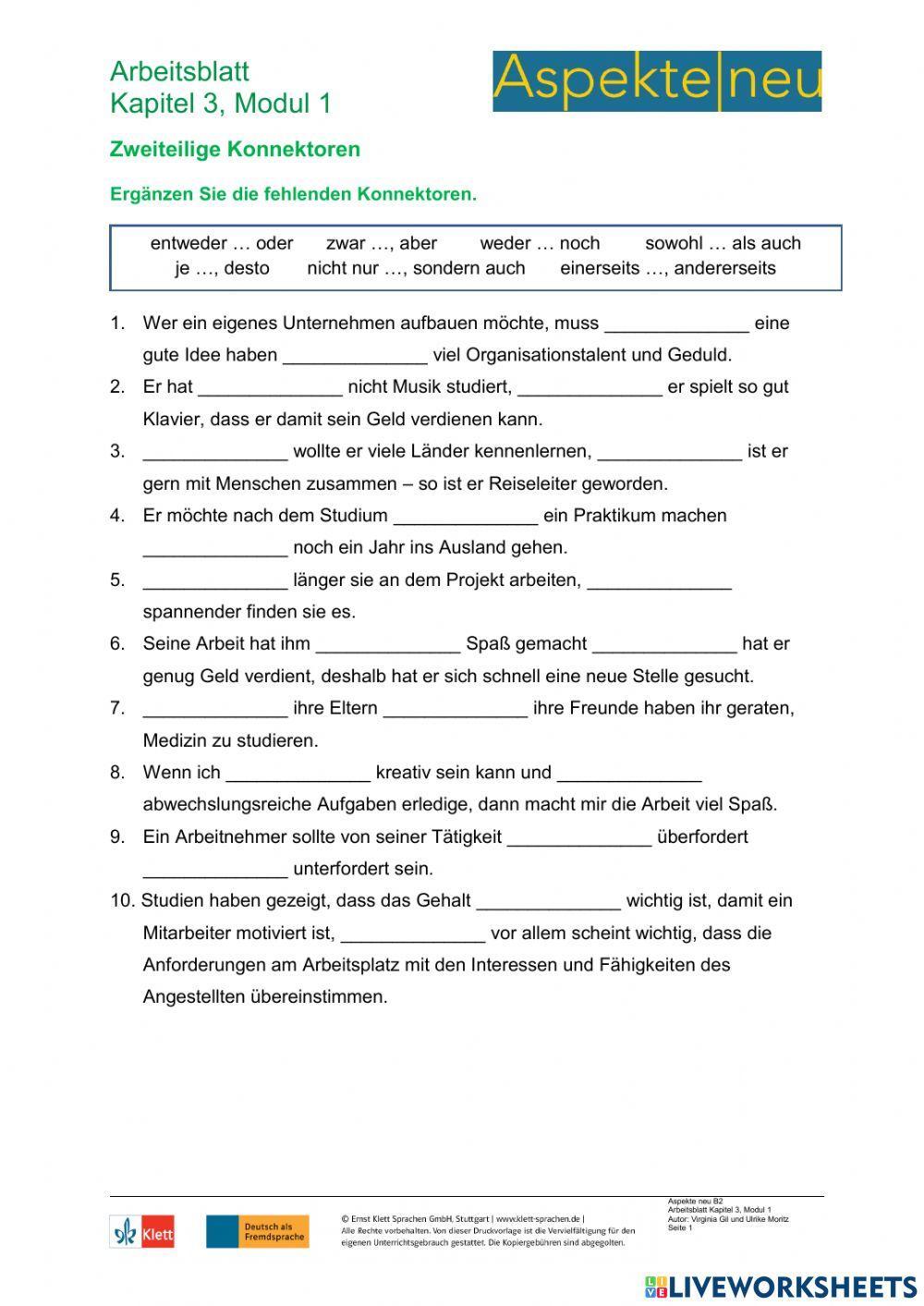 Zweiteilige Konnektoren Arbeit und Beruf