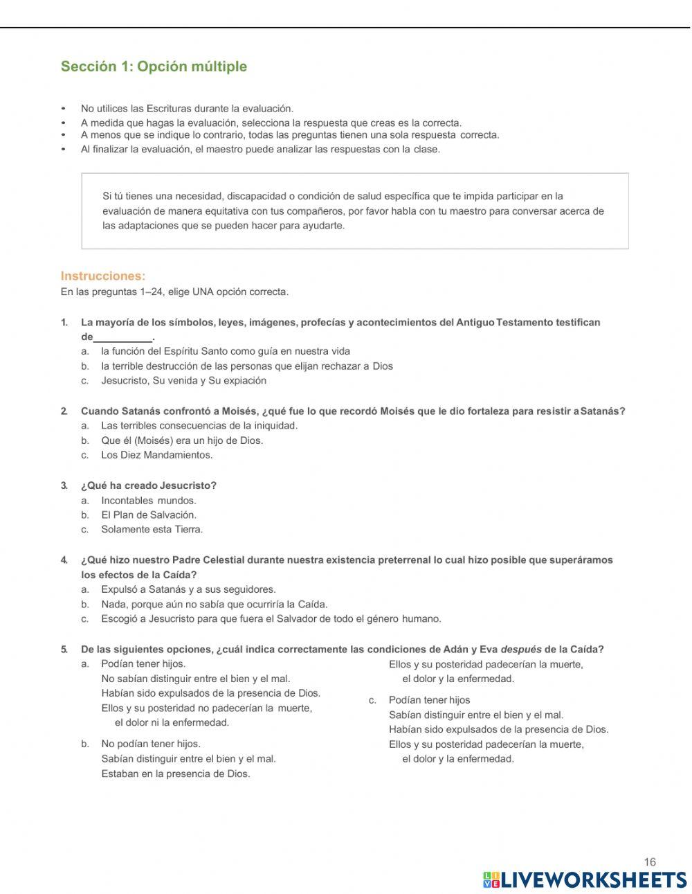 Evaluación del Antiguo Testamento - 1er periodo