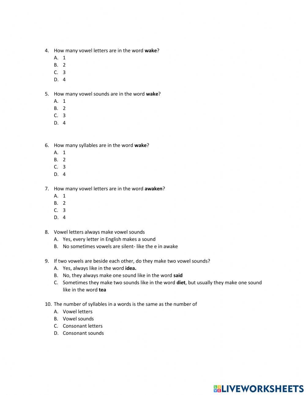Woksheet based on syllable stress video
