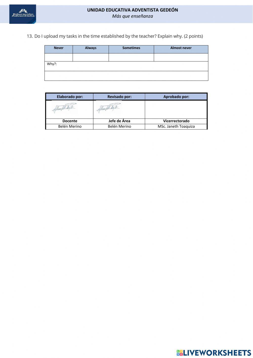Examen quimestre 2 - 4to - science