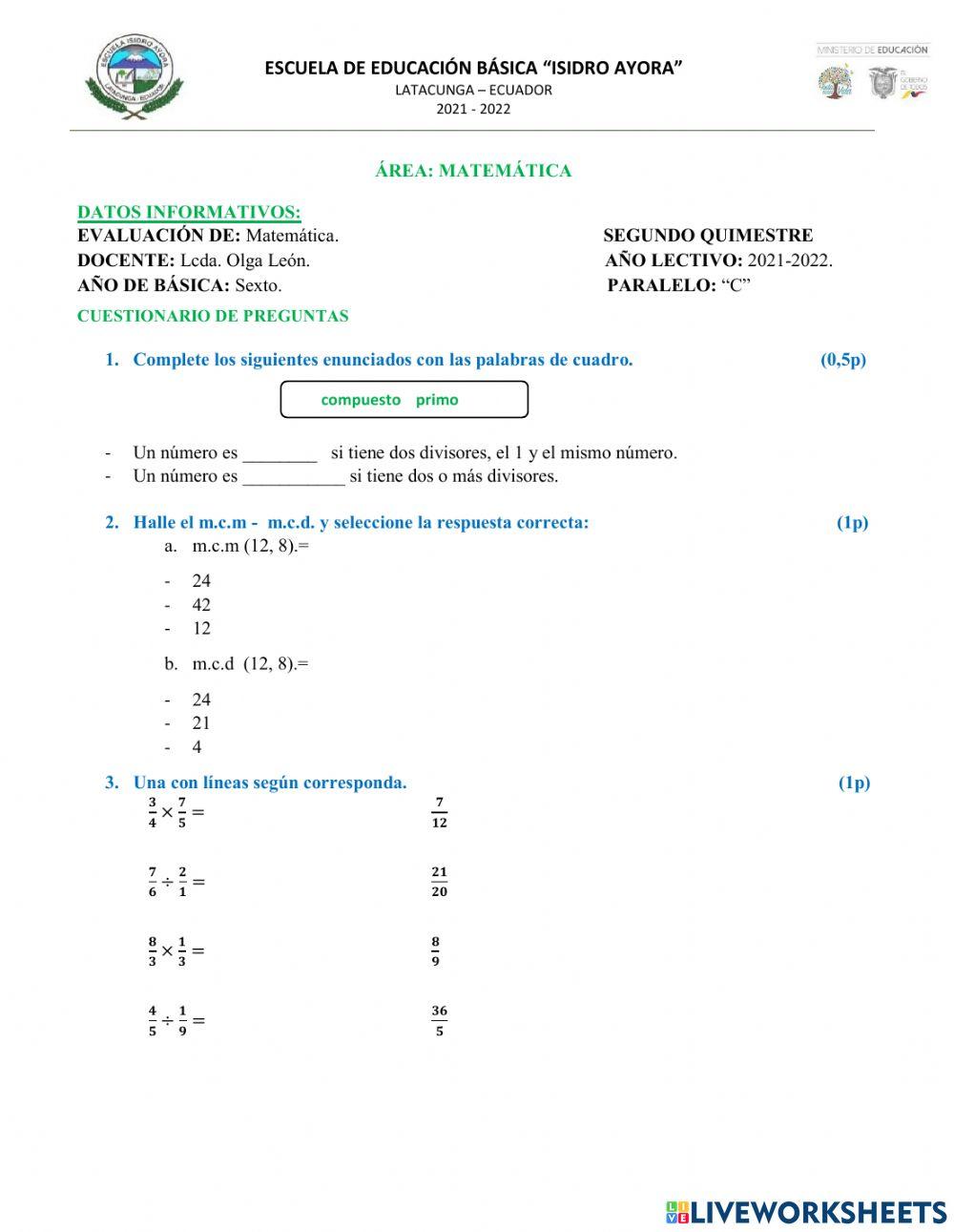 Evaluación-Matemática