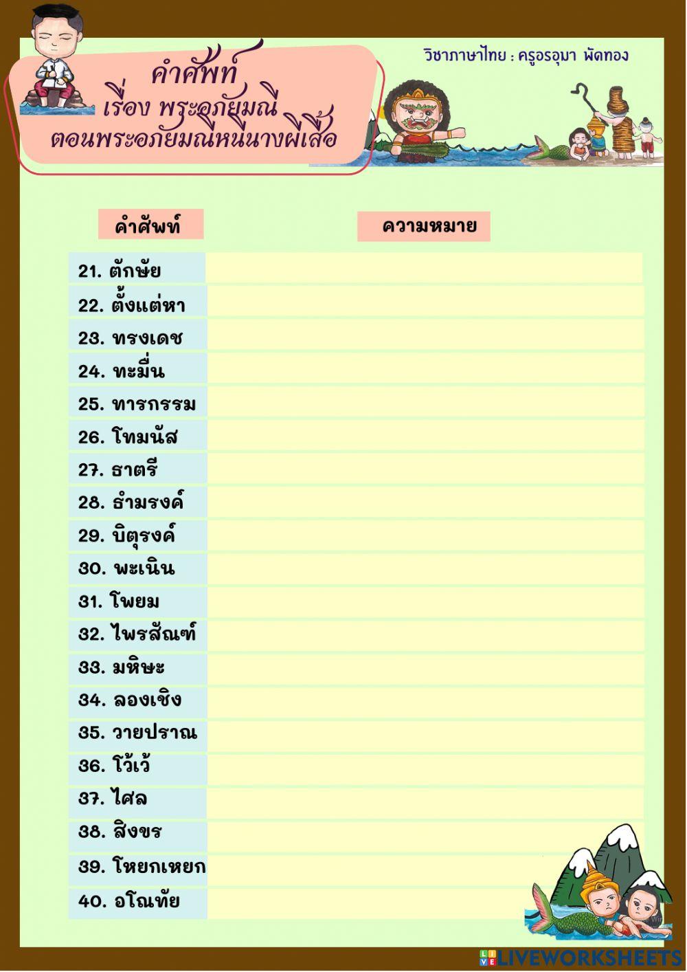 คำศัพท์เรื่องพระอภัยมณี
