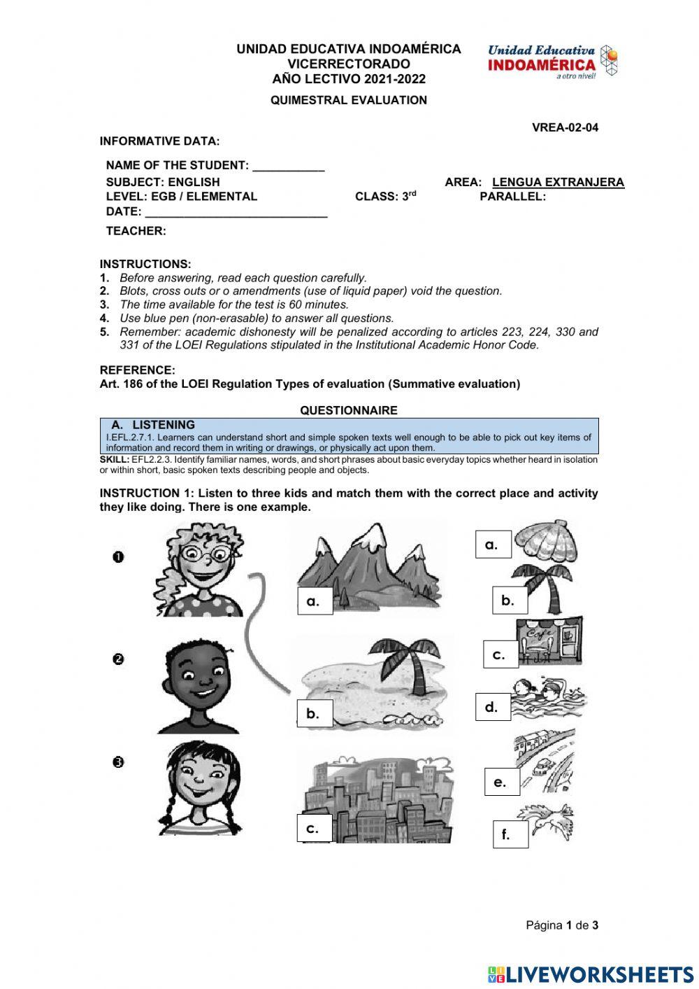 Evaluación quimestral