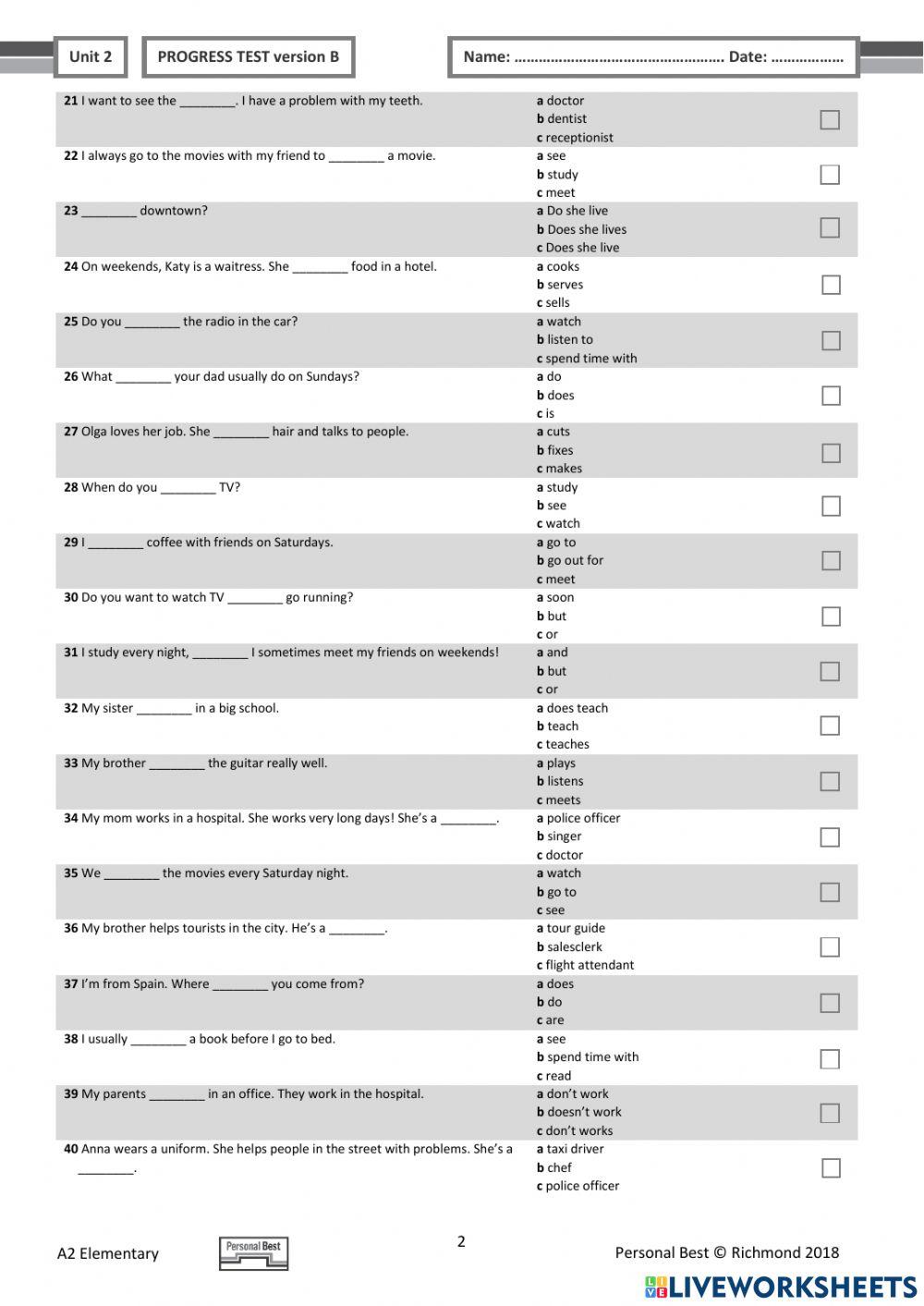 Unit 2 Work and play (B)
