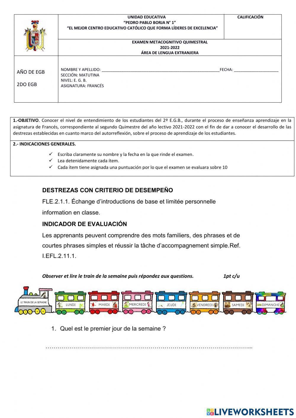 Examen de frances básica elemental