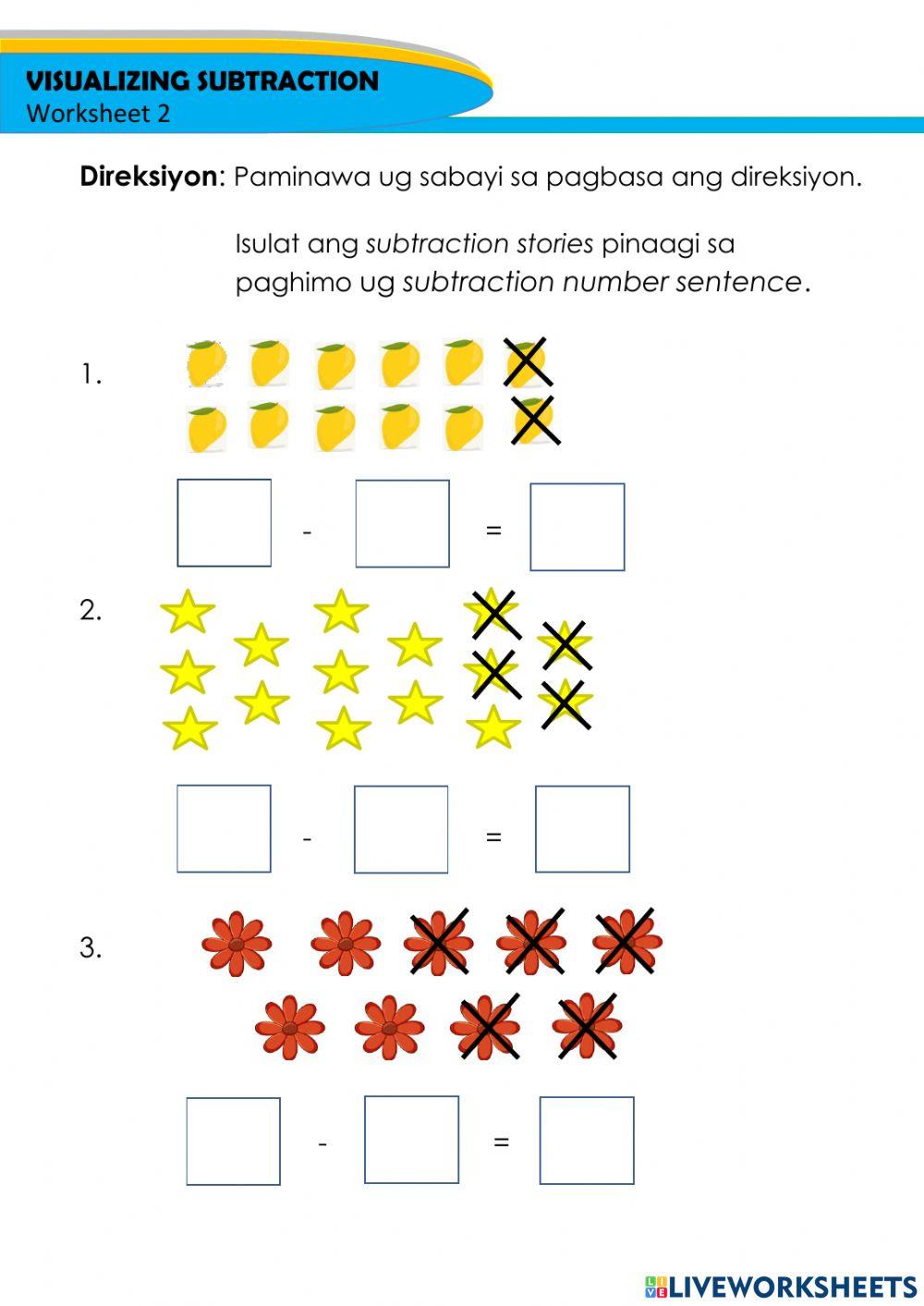 Visualizing Subtraction 2 interactive worksheet | Live Worksheets