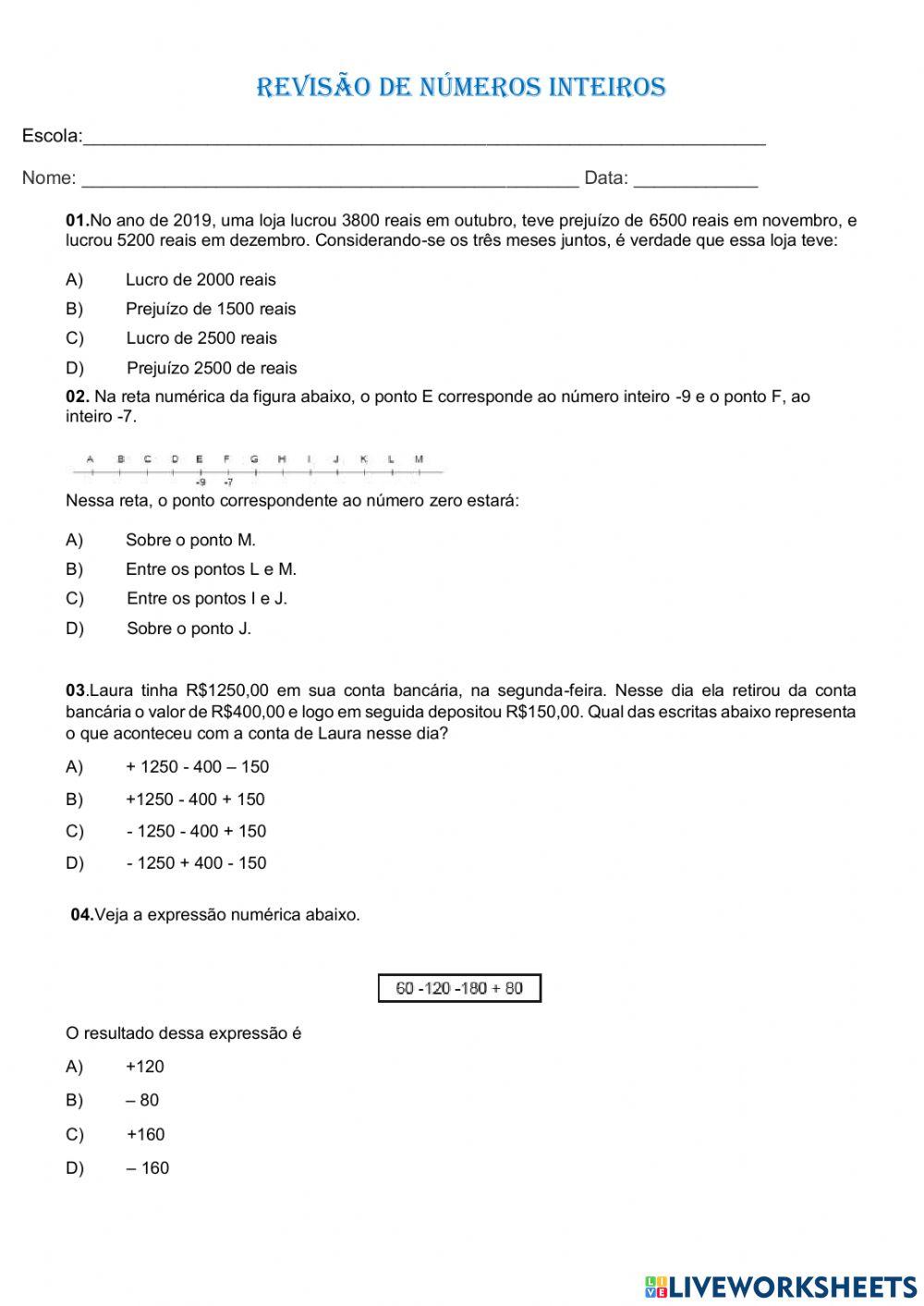 Operações com números inteiros