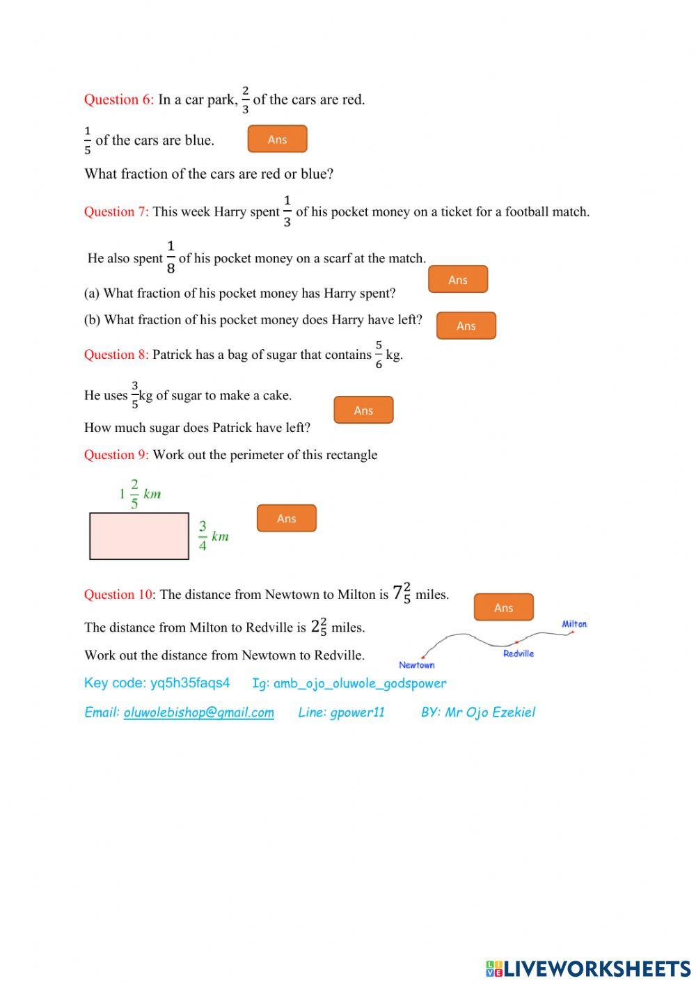 Additions and Subtractions of Fractions G6-7 GSCE