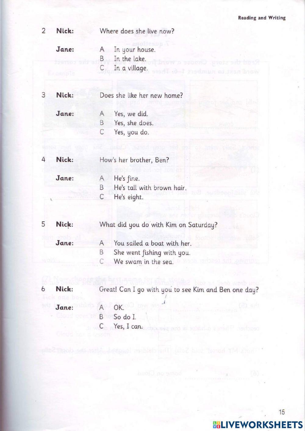 Movers - Test 1 - Book 5 - Reading + Writing