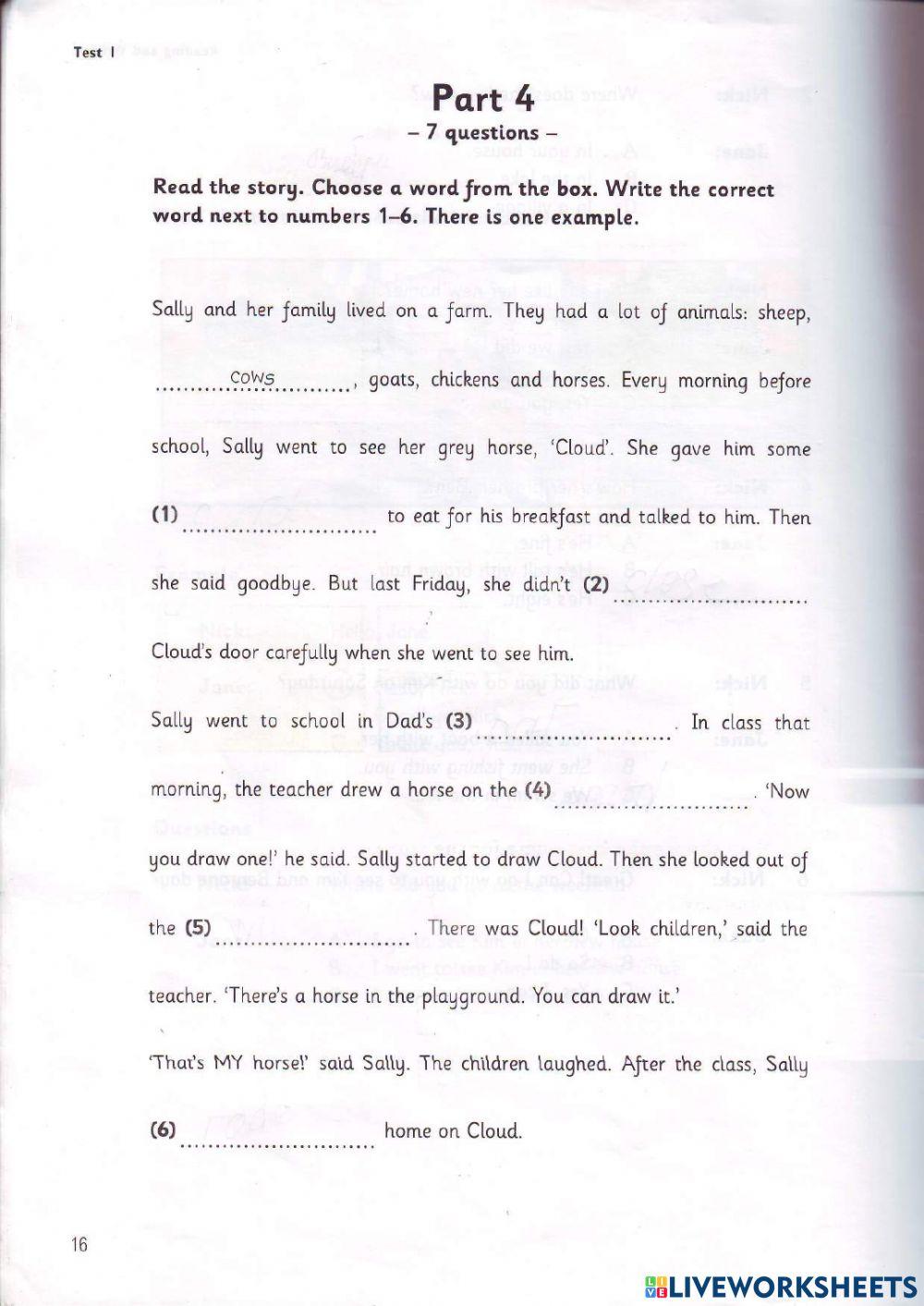 Movers - Test 1 - Book 5 - Reading + Writing