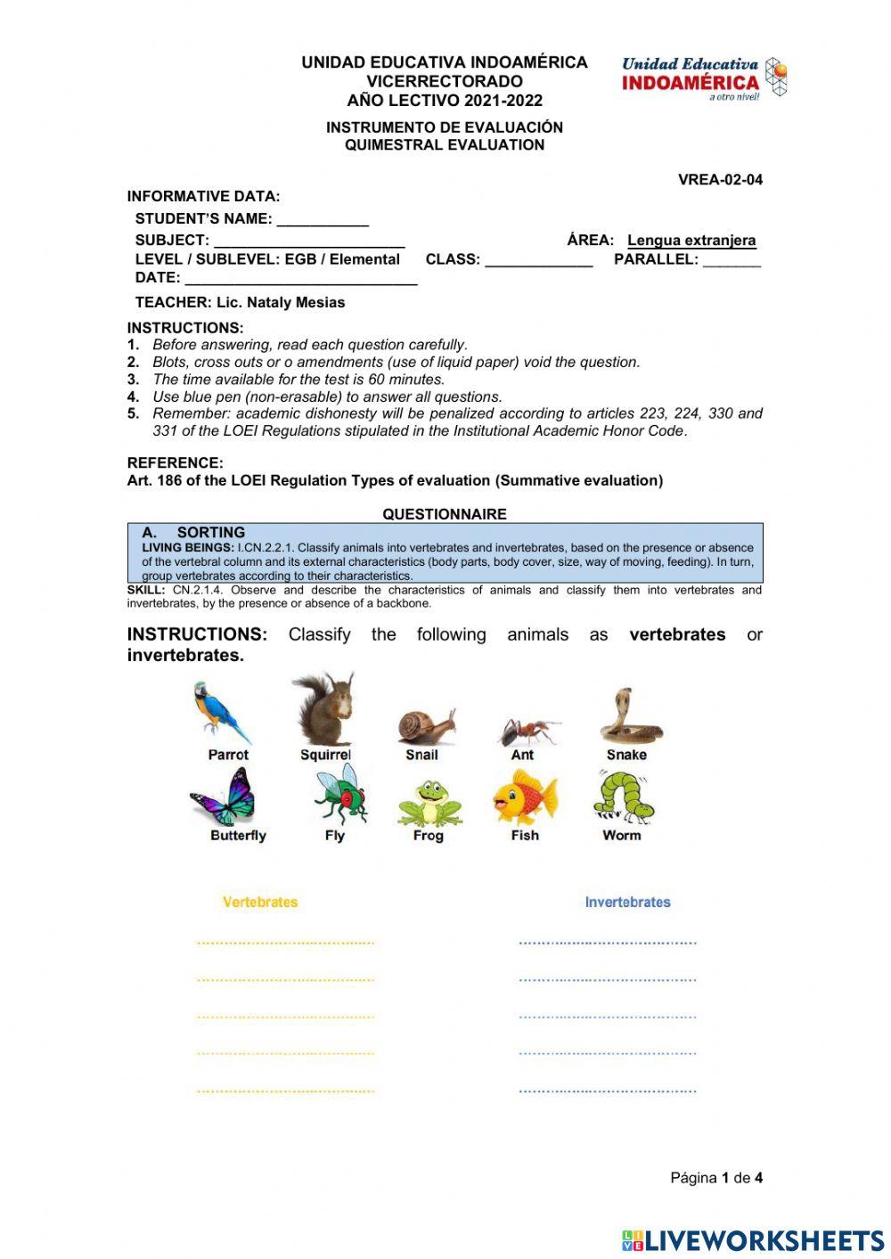 Evaluación quimestral