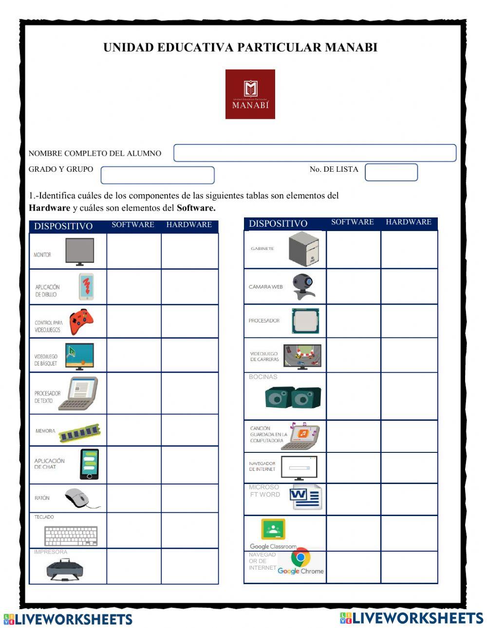 Hardware y software online activity for noveno | Live Worksheets