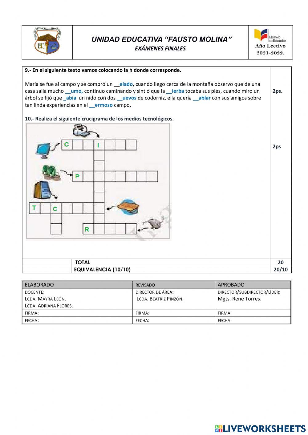 Examen de Lengua y Literatura