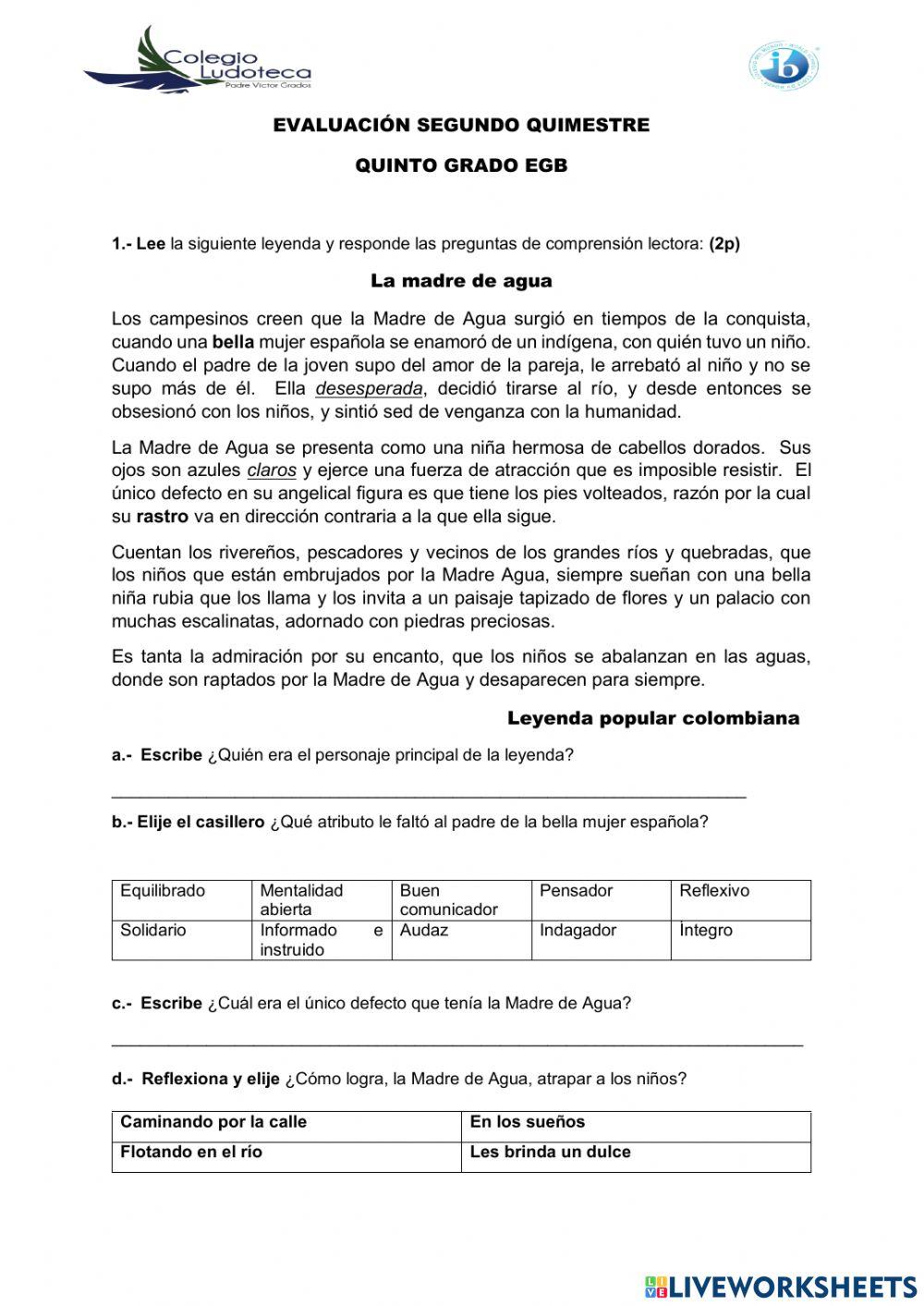 Evaluación lengua ii quimestre
