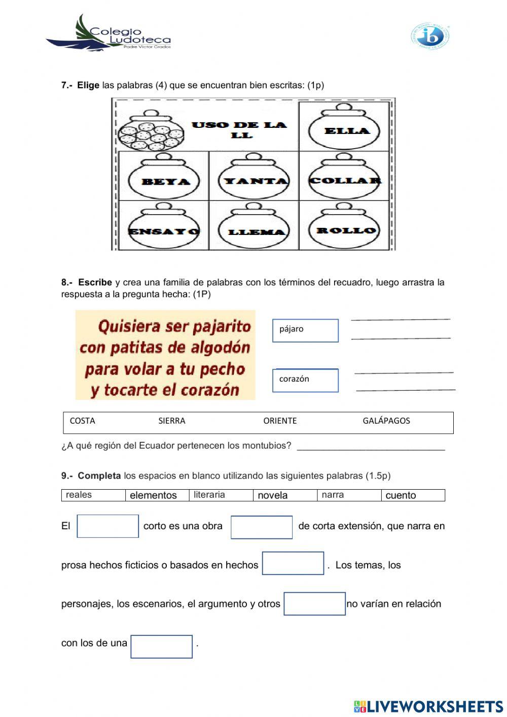 Evaluación lengua ii quimestre