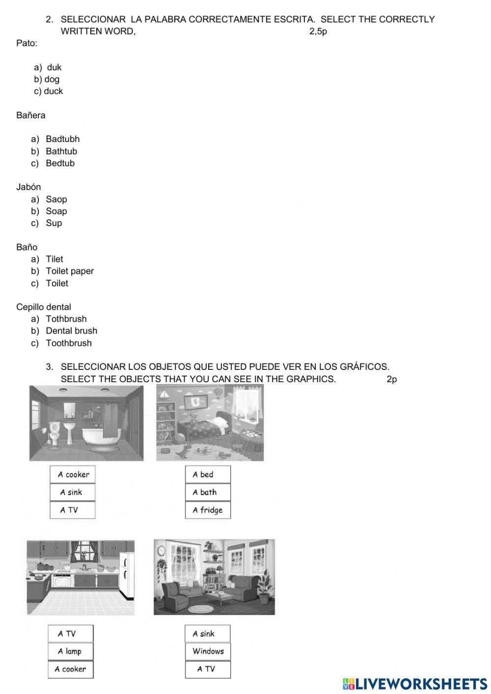 Examen de ingles 4to