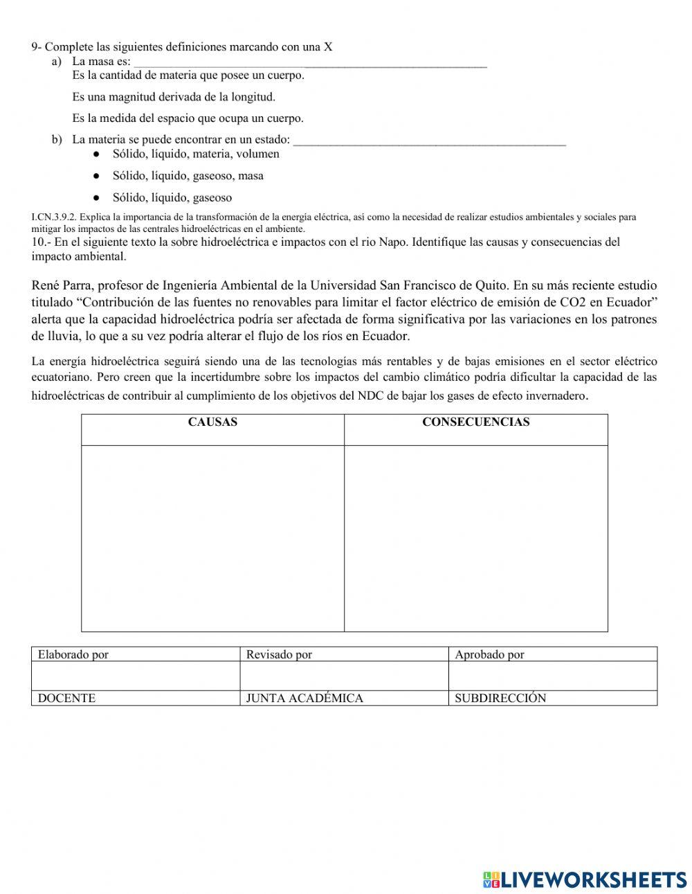 Evaluacion ciencias naturales