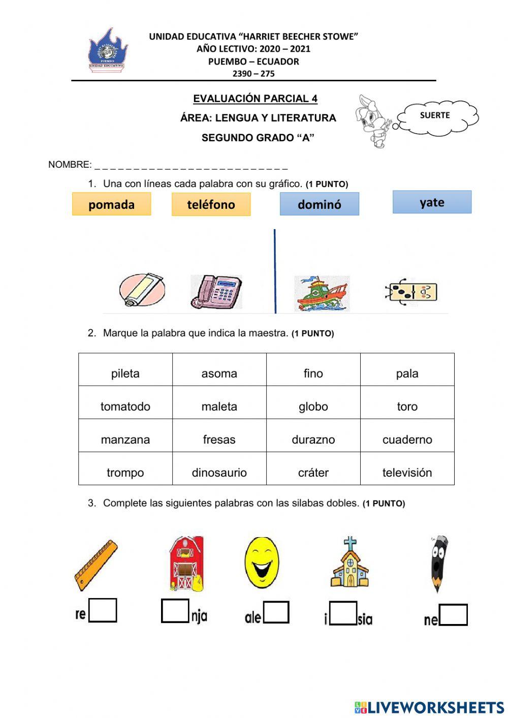 Evaluación parcial Lengua y Literatura 2do