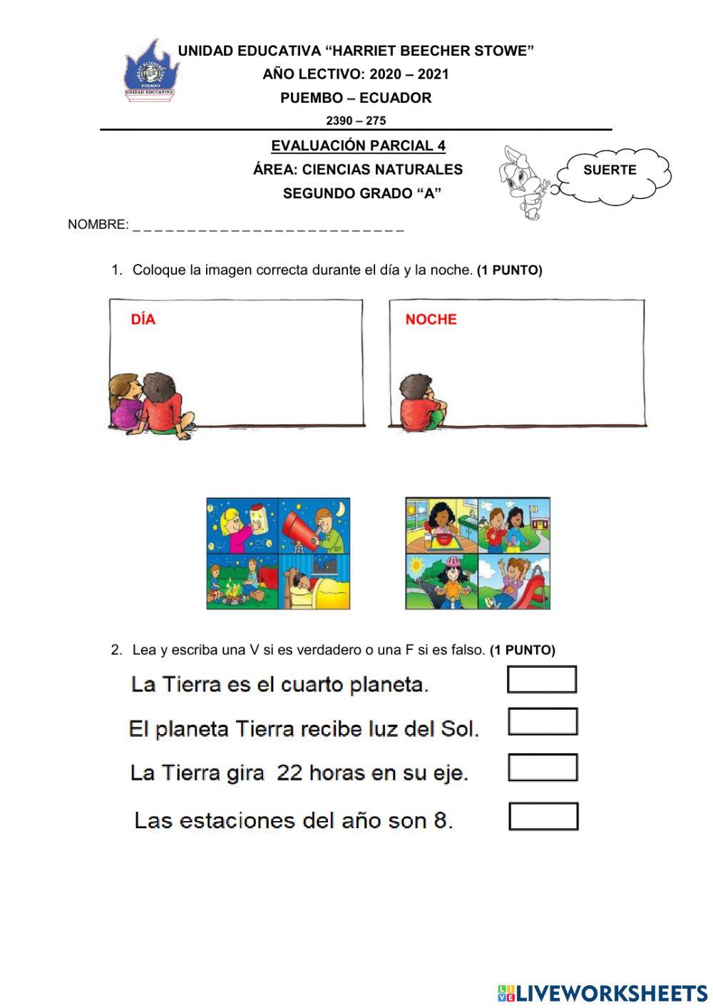 Evaluación parcial Naturales 2do