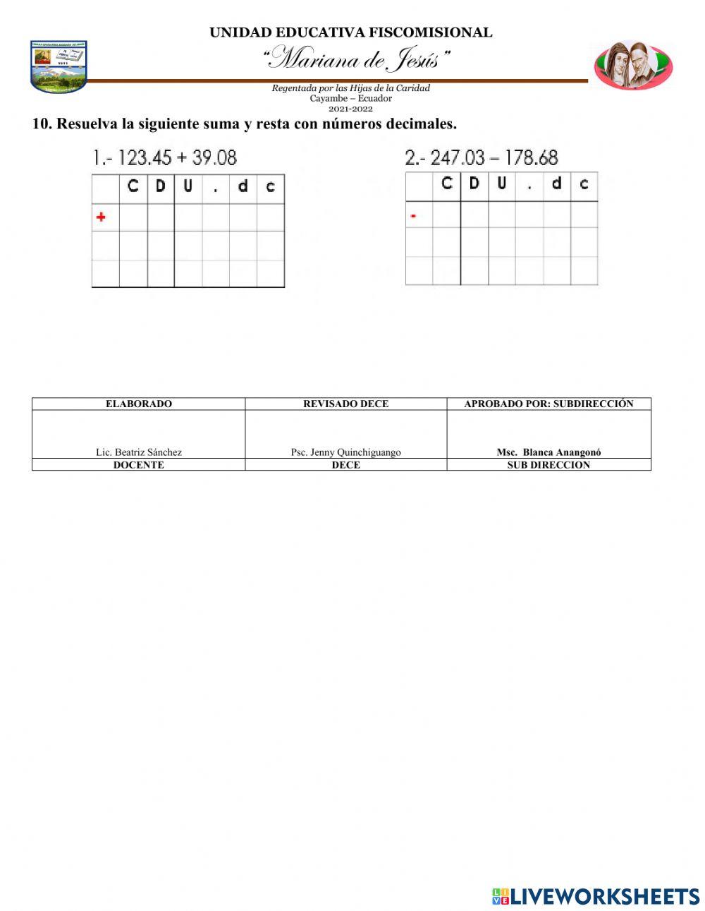Evaluacion de matemática