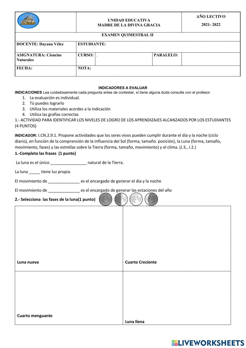 Evaluación de ciencias naturales