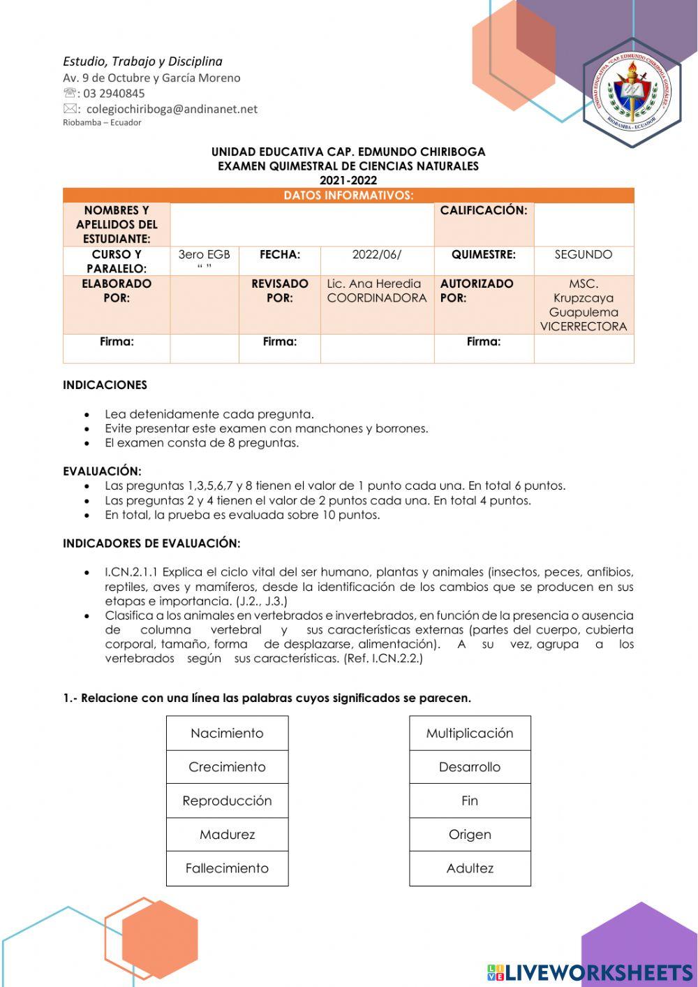 Evaluación Ciencias Naturales