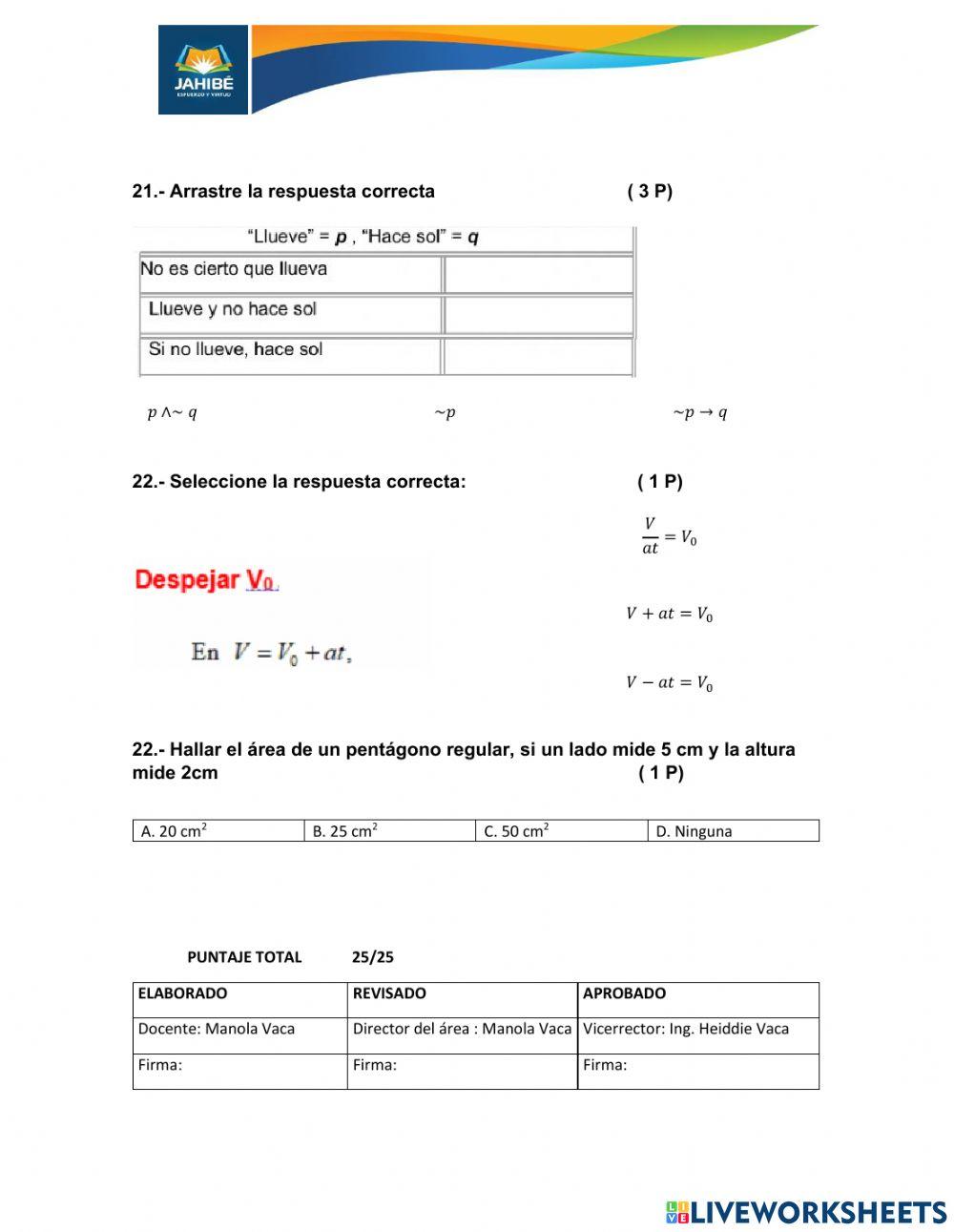Evaluación Unidad Cuatro