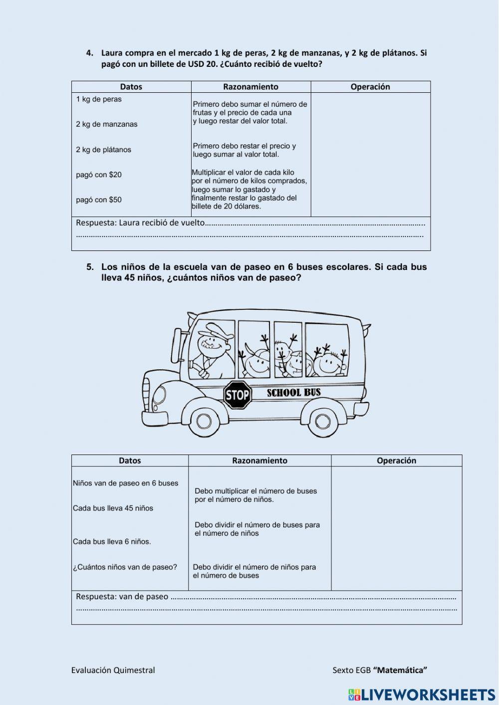 Evaluación de Matemática