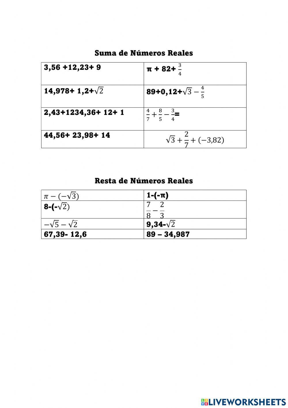 Suma y Resta de Reales