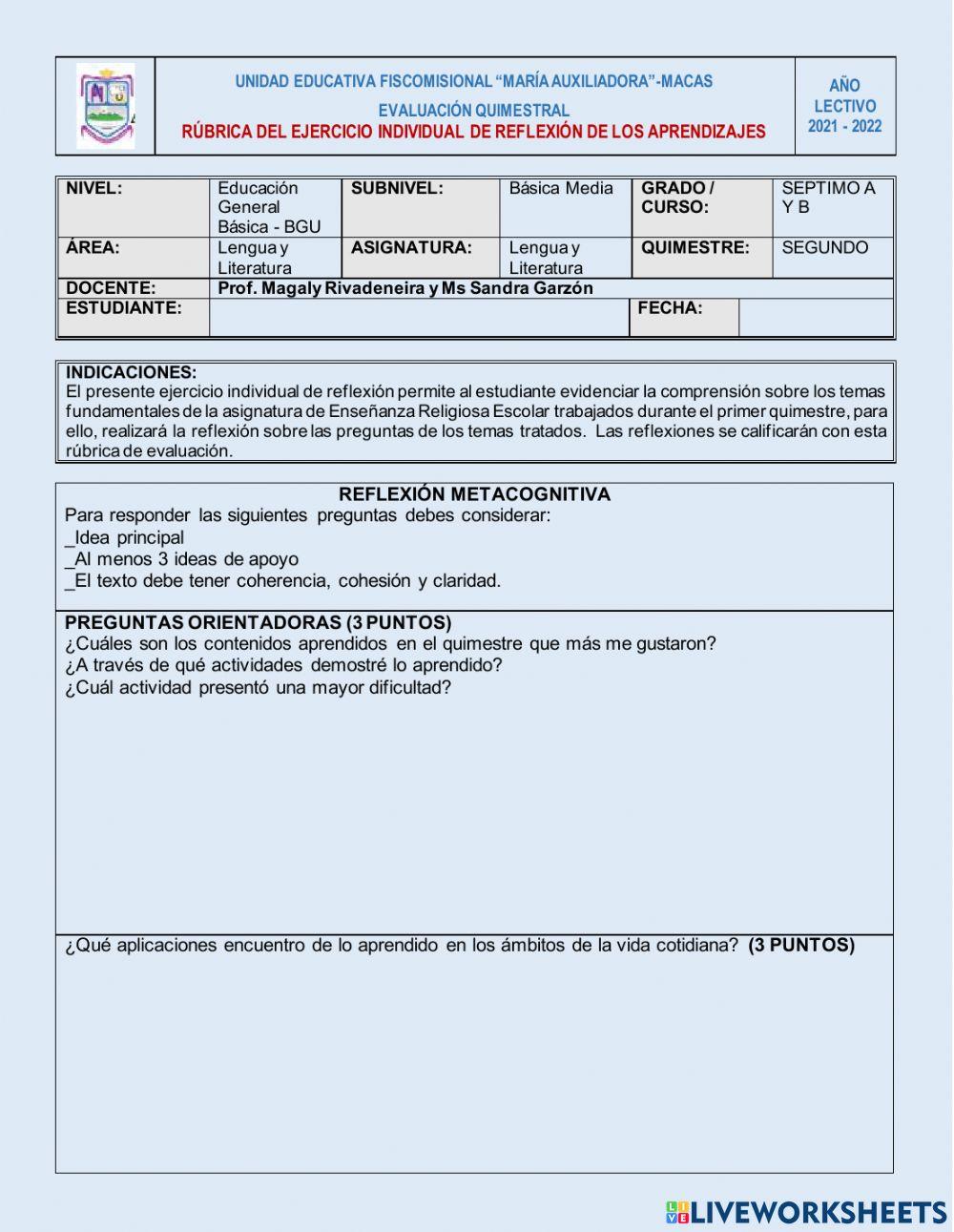 Examen de enseñanza religiosa