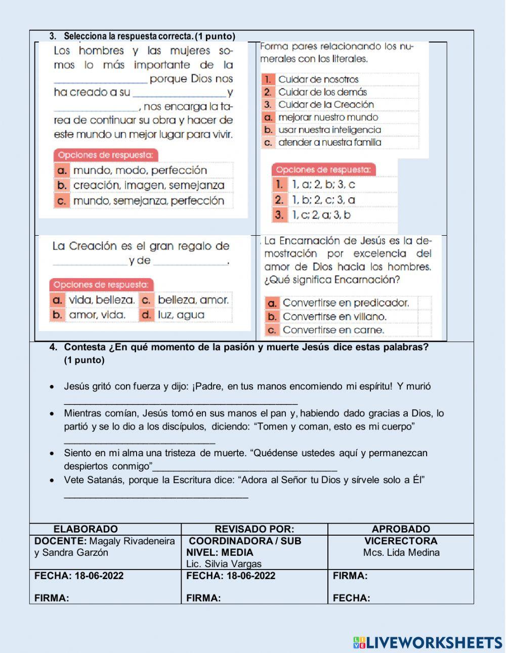 Examen de enseñanza religiosa
