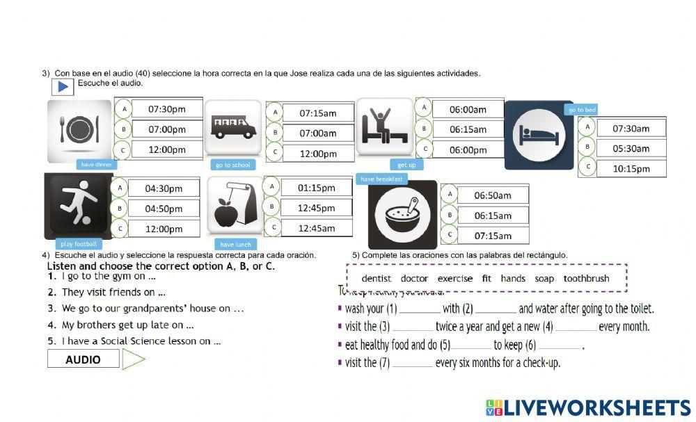 RUTINA DIARIA CON HORA (daily routine with hours)