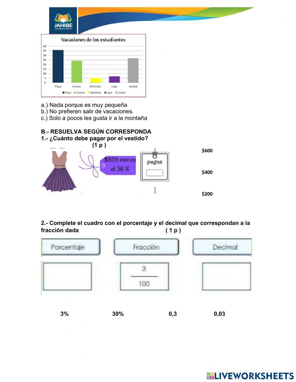 Evaluación unidad cuatro para séptimo