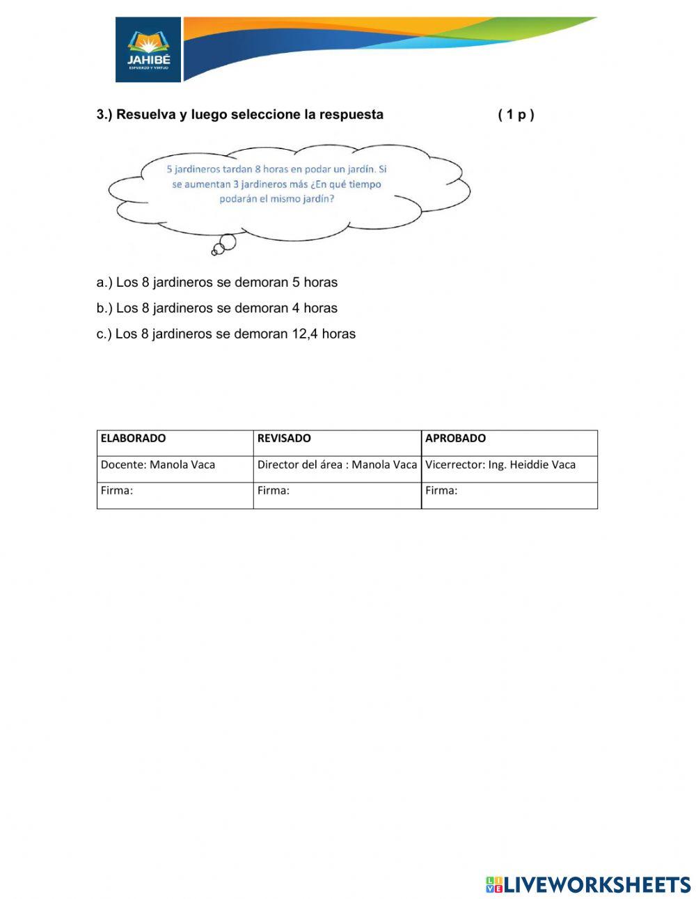 Evaluación unidad cuatro para séptimo