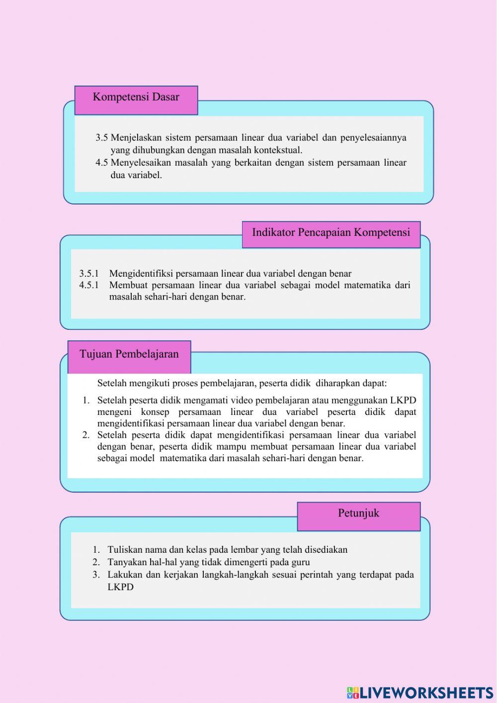 Memahami Konsep Persamaan Linear Dua Variabel