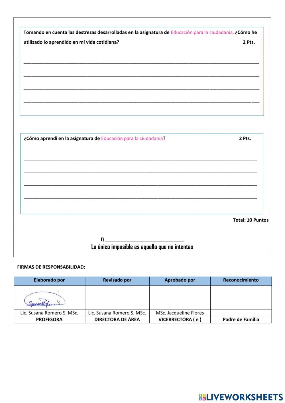 Examen Ciudadanía II Quimestre