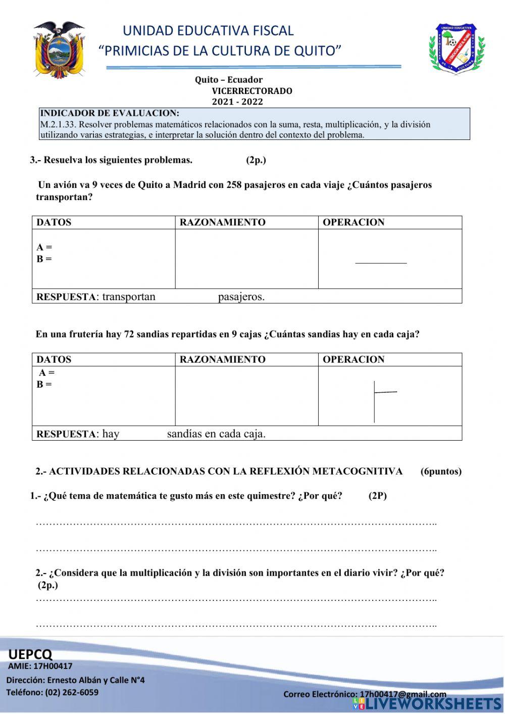 2. EVALUACION DE MATEMATICAS