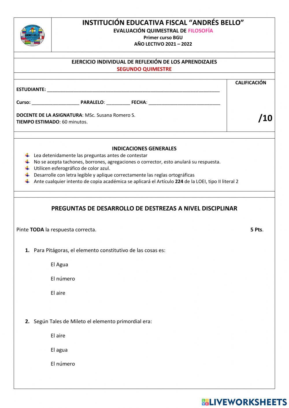 Examen de Filosofía