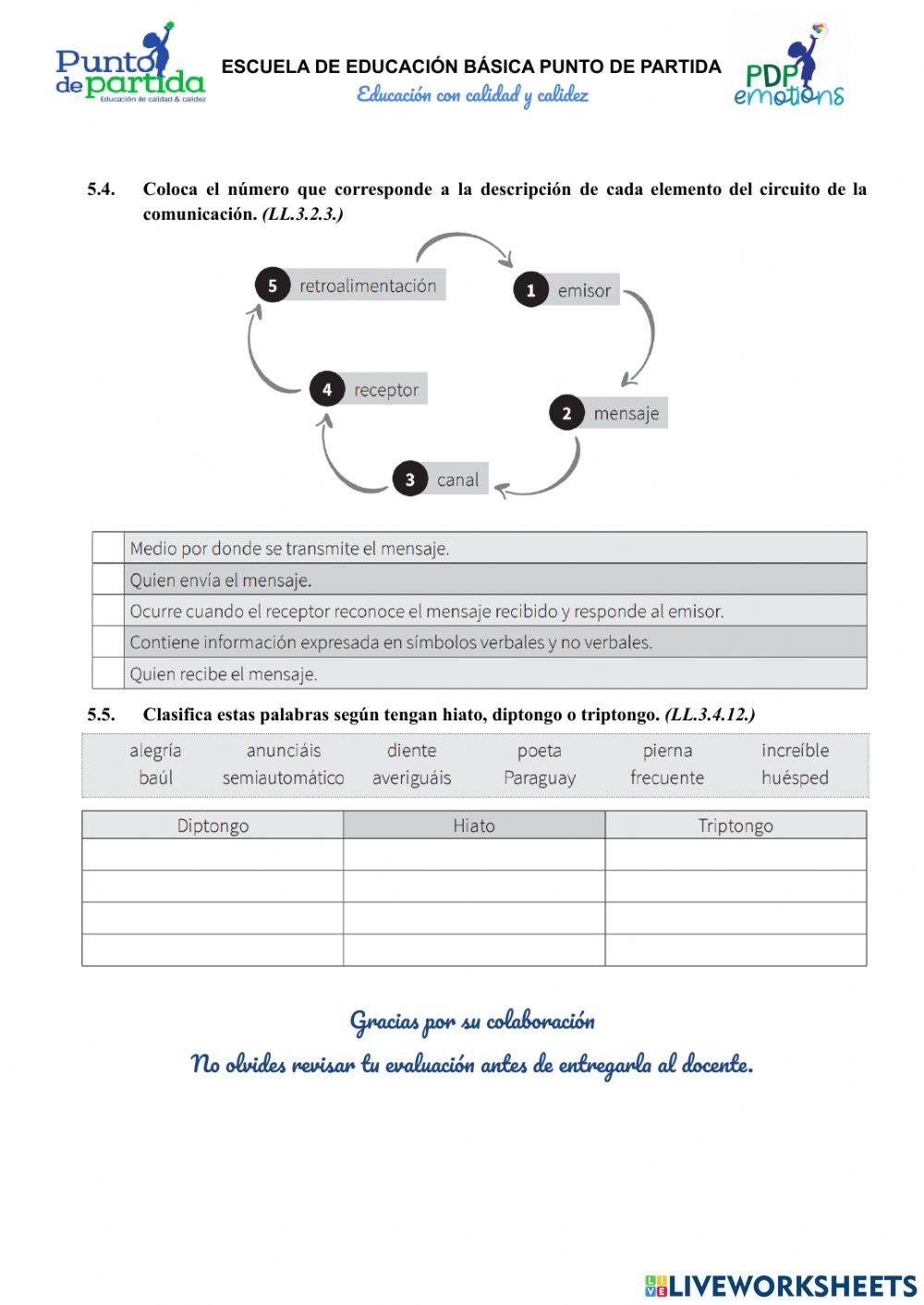 Evaluación - Segundo parcial - Segundo quimestre - Lengua y Literatura - Seventh