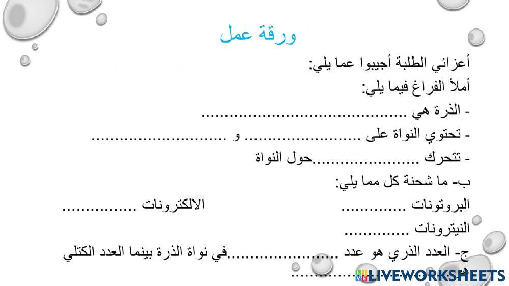 ورقة عمل الذرات