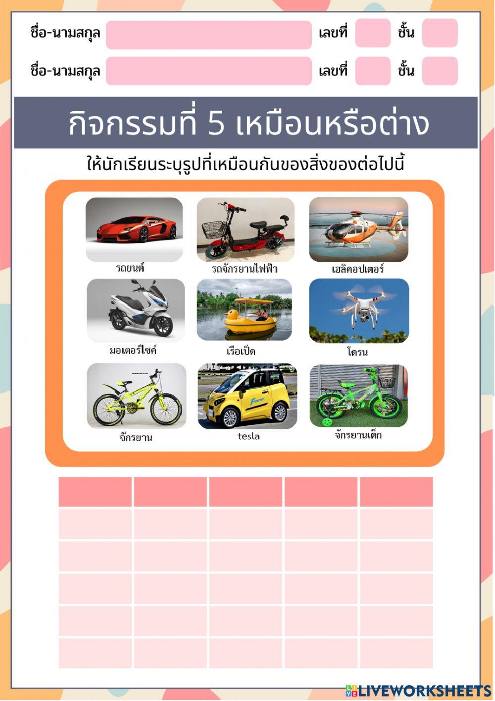 ใบกิจกรรมที่ 5 เหมือนหรือต่าง