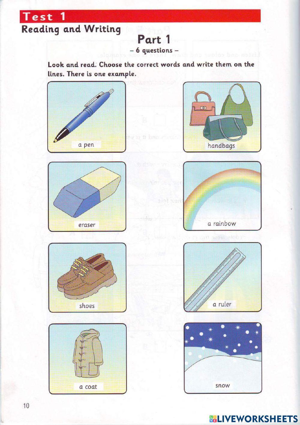 Movers - Test 1 - Book 6 - Reading + Writing