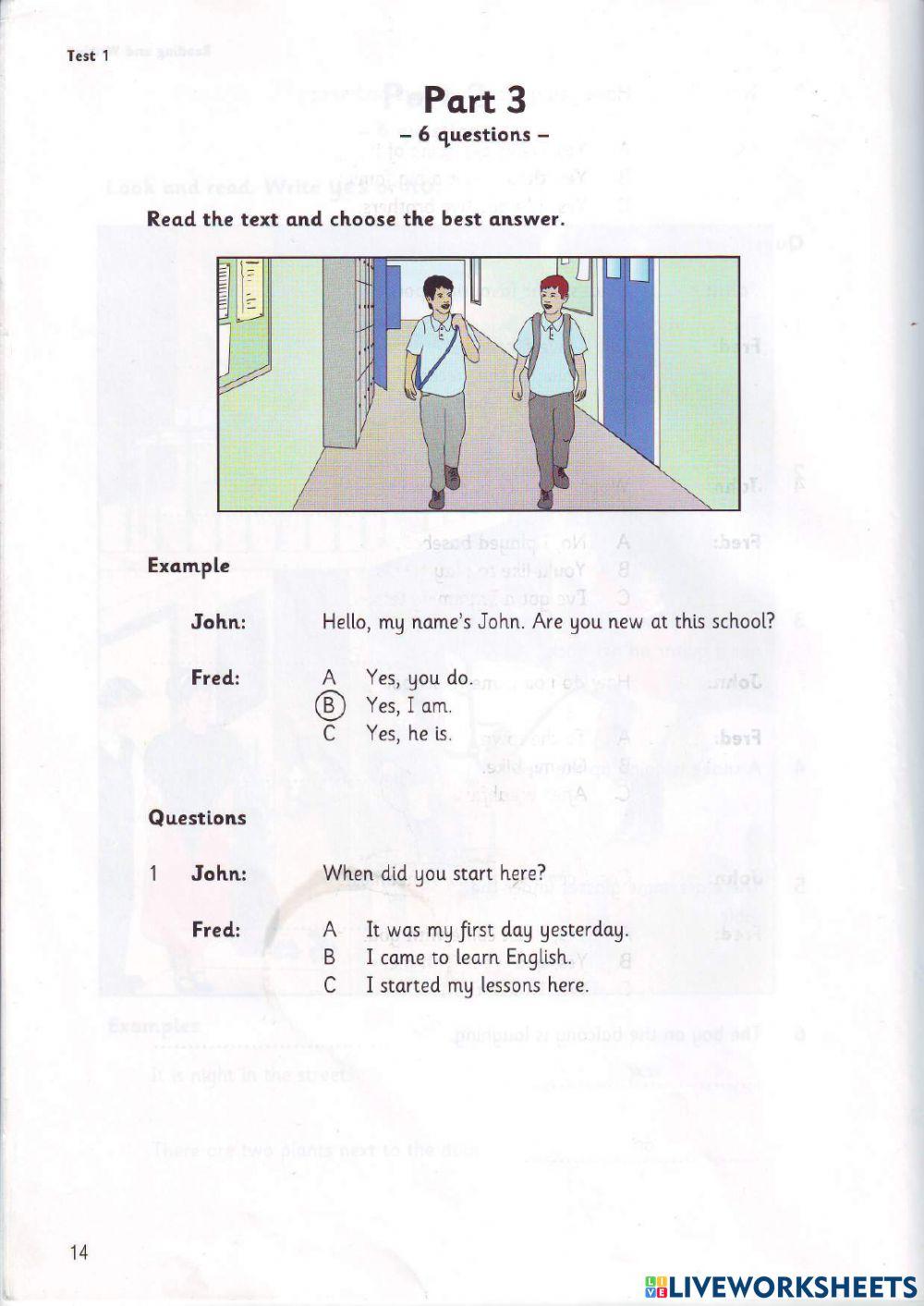 Movers - Test 1 - Book 6 - Reading + Writing