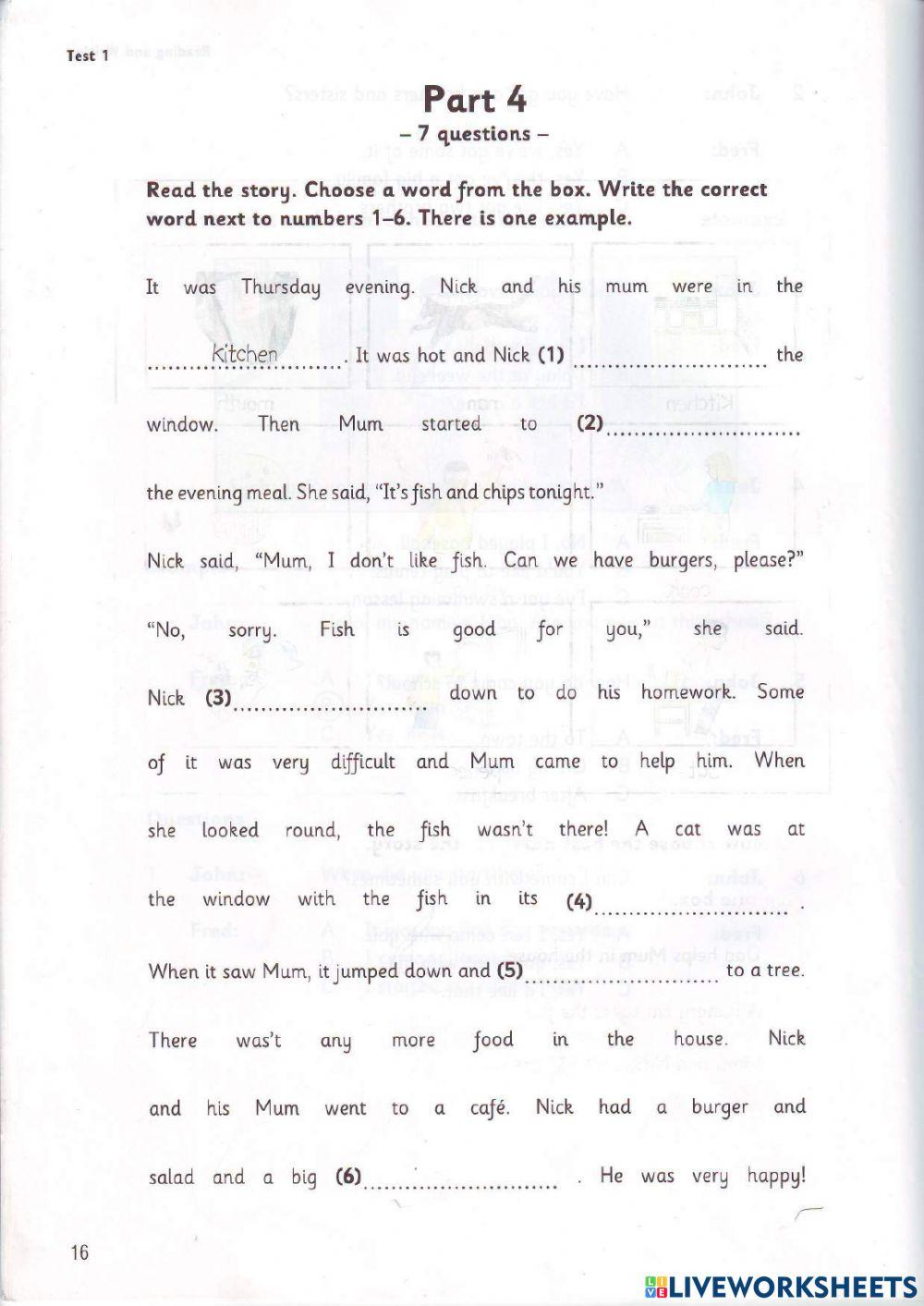 Movers - Test 1 - Book 6 - Reading + Writing